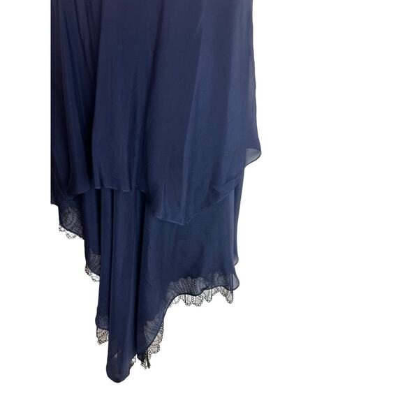 Jonathan Simkhai Blue Silk Black Lace Party Dress Cocktail Ruffle 0 - Picture 7 of 13